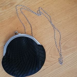 Black evening bag with silver chain